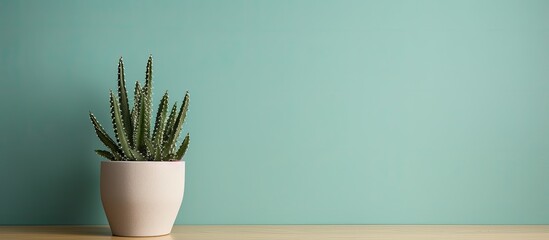 Cactus plant adds a touch of desert chic to home decor creating a stylish ambiance suitable for any room with minimal care needed. Copy space image. Place for adding text and design