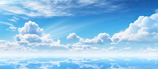 The serene and awe inspiring scene depicts soft beautiful clouds gently painting a poetic image against the vast azure sky creating a mesmerizing copy space image