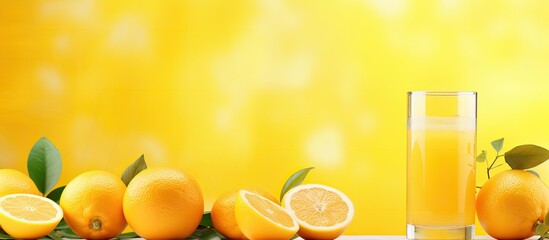Naklejka premium Creating a refreshing citrus beverage with a vibrant orange hue suitable for advertisement with a copious blank space for text or graphics known as a copy space image