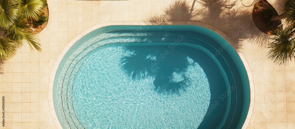 Aufkleber top down view of a swimming pool background with a water ring and palm shadow visible on the travert