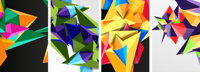 Set of triangle geometric low poly 3d shapes posters