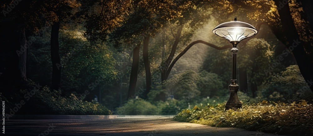 Aufkleber a stunning lamp positioned next to a meandering path within the park with a pleasing tint with a bac