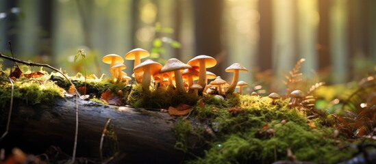 Obraz premium Captivating photo of mushrooms in the forest with a picturesque copy space image included