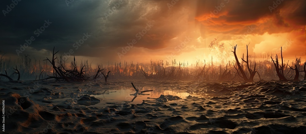 Poster close up view of climate change and devastation to the environment is depicted in the copy space ima