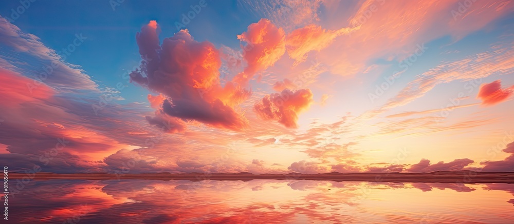 Poster gorgeous red clouds in the evening sky at sunset create a dramatic scene with a breathtaking view pe