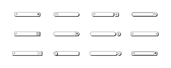 Obraz premium Set of Search Browser Bar Button Icon. Search Bar for UI in Flat Style Design, Isolated White Background. Vector Background