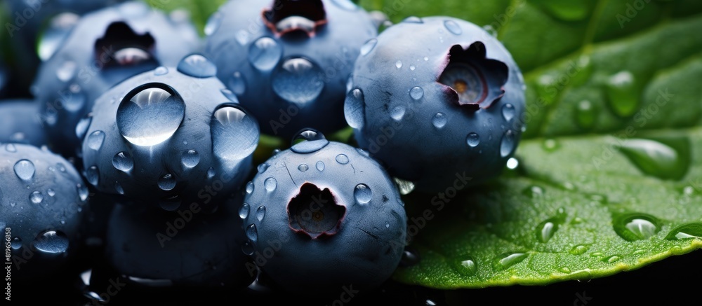 Poster blueberries with dew drops suitable for a copy space image