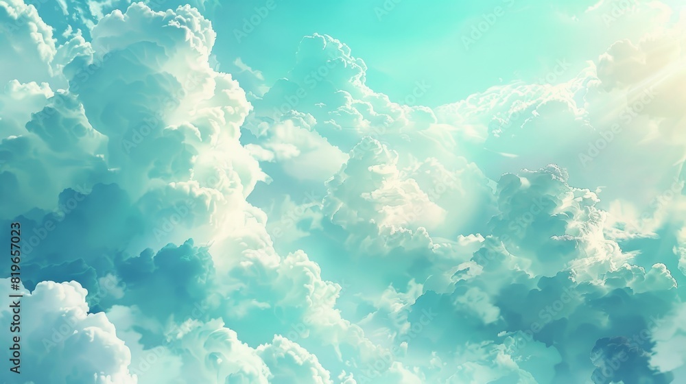 Poster scenic panoramic view of the cloudy sky- a beautiful texture background with fluffy clouds