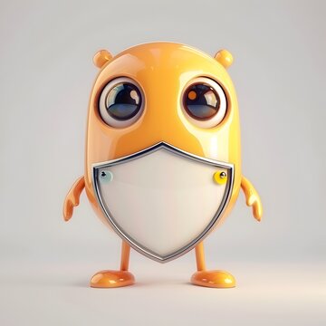 Adorable Antivirus Character with Protective Shield and Big Eyes