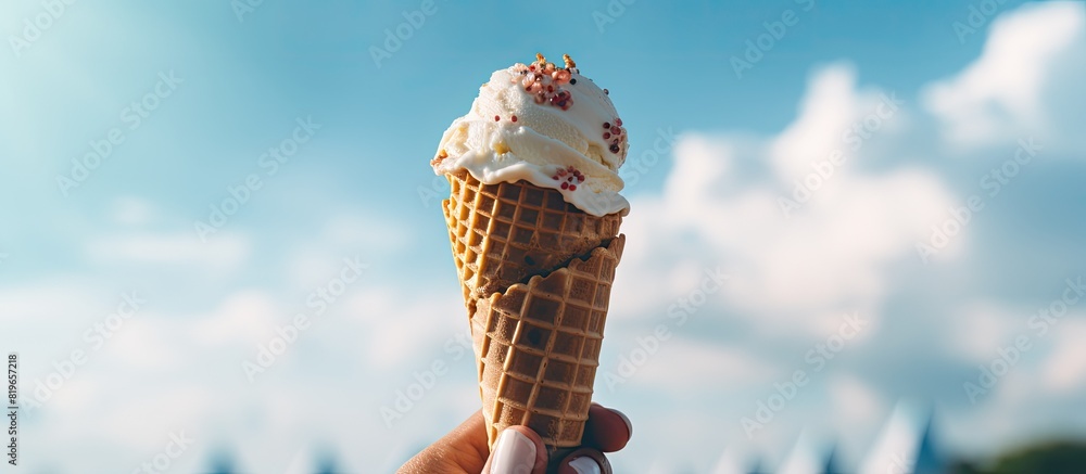 Aufkleber on a sunny day a hand holds a delectable melting ice cream cone creating a delightful scene in a cop