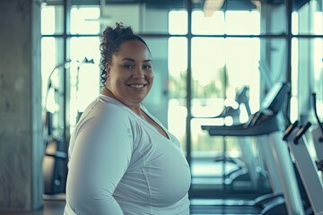 Portrait of a nice fat girl in the gym