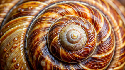 Close-up of a snail's shell, intricate spiral patterns, clear background