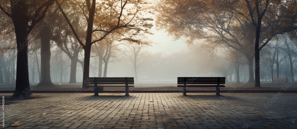 Aufkleber public park s desolate walkway features wide open spaces and benches ideal for relaxation or contemp