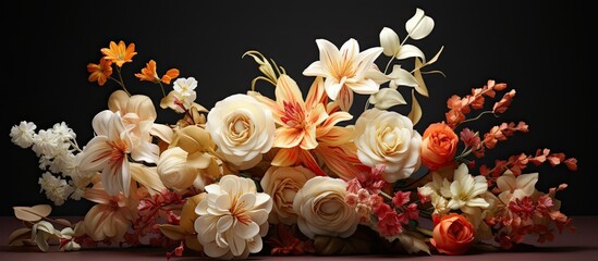 Detailed image of artificial flower arrangement with copy space image