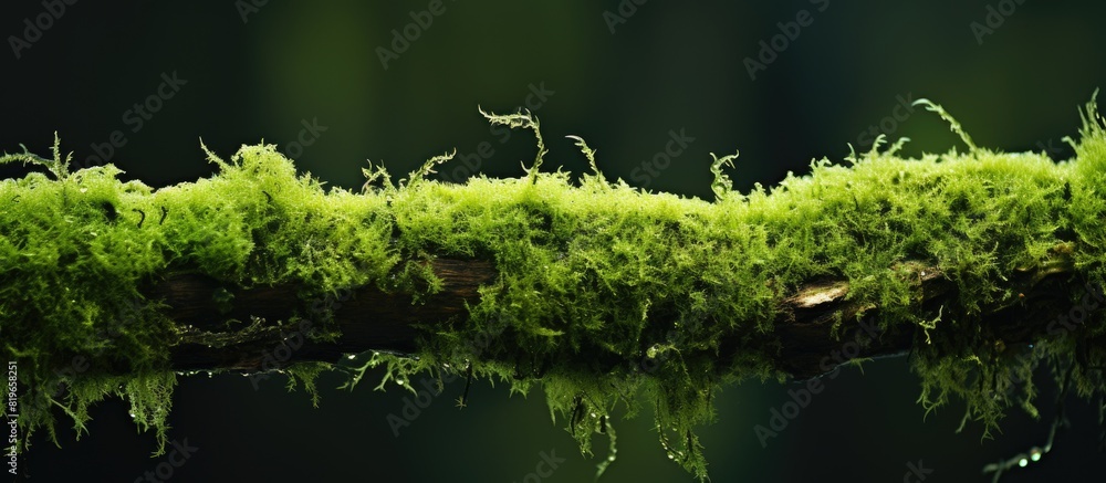 Poster close up of moss texture covering a tree branch features copy space image