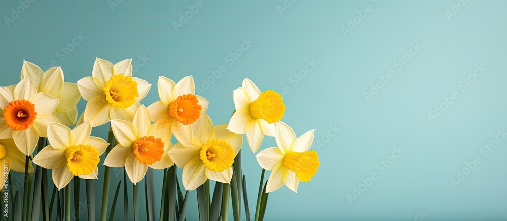 Poster daffodils set against vibrant backdrops with copy space image
