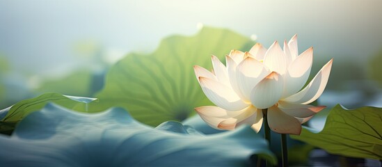 Obraz premium The stunning lotus in this picture exudes a serene beauty ideal for enhancing the ambiance of religious or spiritual settings featuring ample copy space image