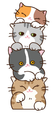Vector Illustration of Cute Cartoon Cat Pile on Isolated Background