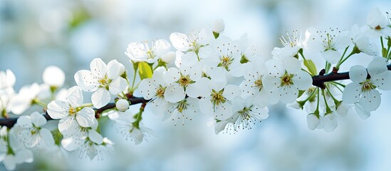 White flowers blooming on a tree with a background perfect for adding text or other images known as a copy space image