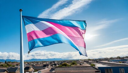 Fototapeta premium trans flag fluttering against blue sky, lgbt, pride month