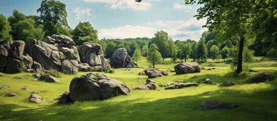 A park featuring a rocky landscape with large boulders ideal as a nature wallpaper with copy space image