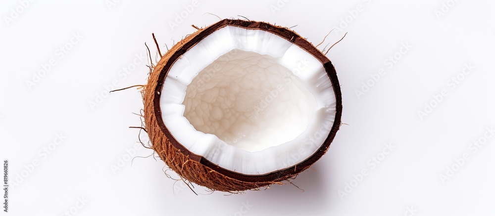 Poster tropical abstract background featuring an isolated coconut on a white backdrop designed for a seamle
