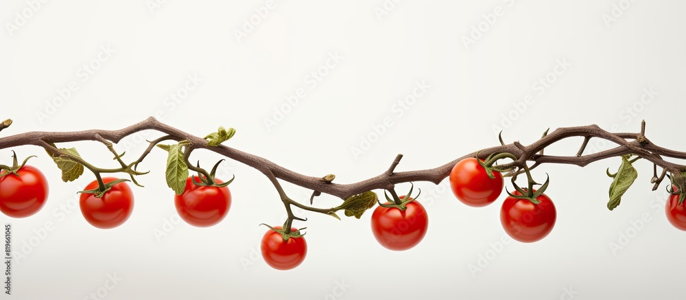 Poster branch with ripe cherry tomatoes tomatoes on vine with copy space image