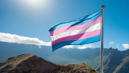 Fototapeta premium trans flag fluttering against blue sky, lgbt, pride month