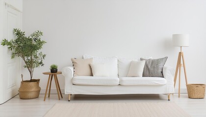 Modern Minimalist Living Room with White Sofa 