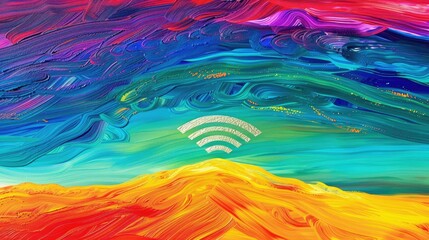 Fototapeta na wymiar Abstract WiFi landscape in vibrant hues. 