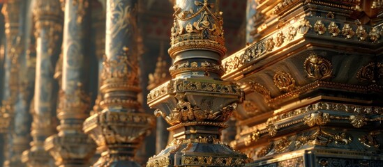 Fototapeta na wymiar Intricate Splendor A Macro D Rendering of Wat Phra Kaew Temples Architecture