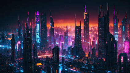 Fototapeta na wymiar Neon-lit Cyber Metropolis, Abstract Futuristic Cityscape with Cyberpunk Aesthetic.