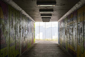 Underpass with concrete wall
