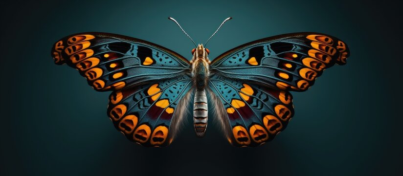 A unique butterfly Cyrestis Thyodamas featuring distinctive patterns set against a copy space image