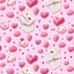 Fototapeta premium Seamless pastel valentine hearts and envelopes illustration on elegant white background