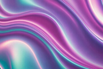 Naklejka premium Close-up of ethereal pastel neon pink, purple, lavender, mint holographic metallic foil background. Abstract modern curved blurred surreal futuristic disco, rave, techno, festive dreamlike backdrop