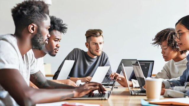 A diverse group of creative people working together in an office