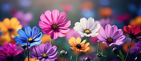 Vibrant flowers with stunning colors blooming in the garden perfect for a copy space image