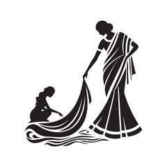 Sari Vector Silhouettes: Elegant Vector Art Celebrating the Timeless Beauty and Cultural Heritage of Indian Women's Traditional Attire- Illustration of Sari.