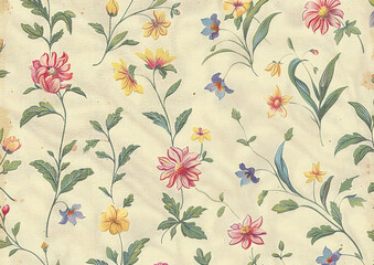 vintage old flowers pattern fabric and old paper wallpaper background
