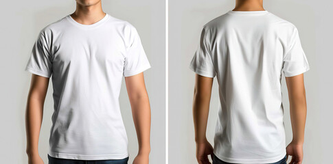 White T-Shirt Mockup with Front and Back View of Man Wearing  Simple Black T-Shirt