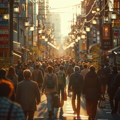 Obraz premium Many people wearing suits and business casual clothes walked on the busy street. The place was full of crowds of office workers wearing suits going to work.