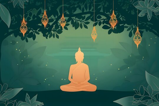 illustration of Buddha meditating under a tree