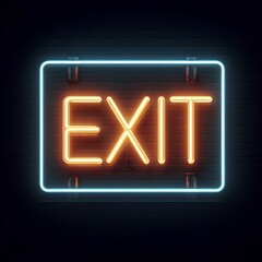 Neon glowing sign with text EXIT on dark background.