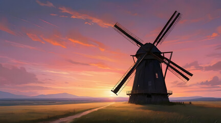 windmill at sunset