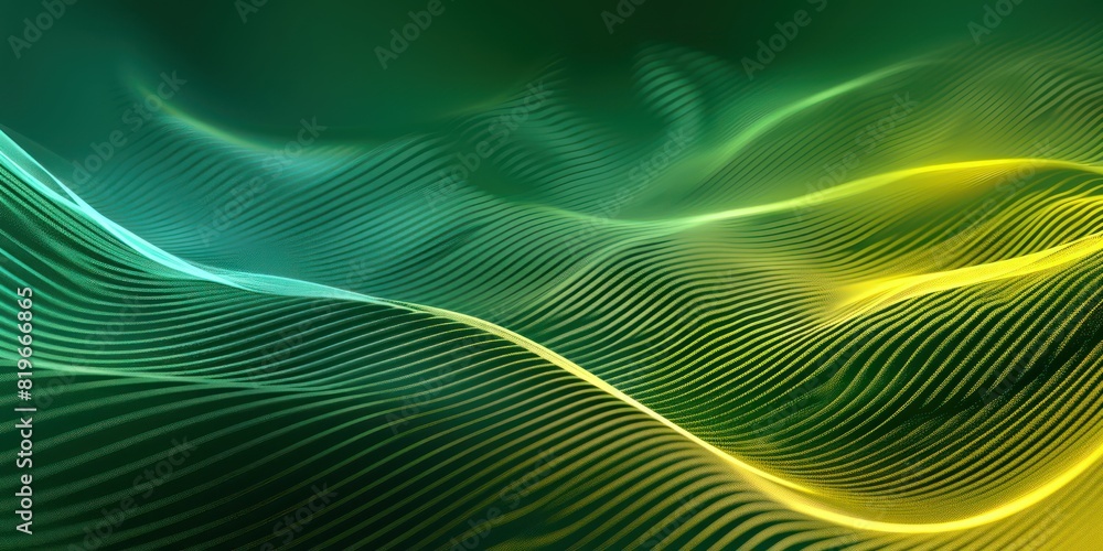 Poster abstract digital eye wave lines pattern in shades of green and yellow, creating a visually striking 