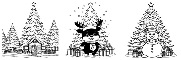 Merry Christmas card design. Black and white drawing. Generated by Ai