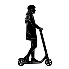 woman riding a scooter silhouette on a white background vector