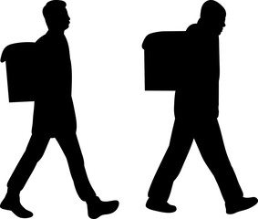 male couriers walking silhouette on white background vector