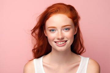 Naklejka premium Young pretty Redhead girl over colorful background